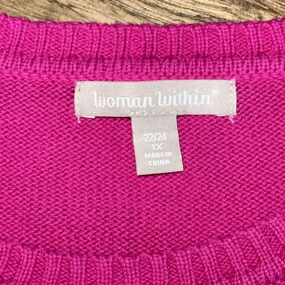 woman within WW pink cable knit long sleeve cotton pullover crewneck sweater 1X - Picture 3 of 6